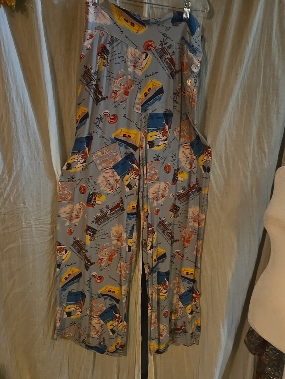 Pale grey Vintage Print Wide-leg Trousers